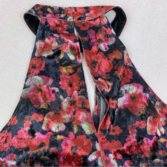 NWT BCBG Floral Velvet Halter Cut Out Midi Dress - Picture 10 of 14